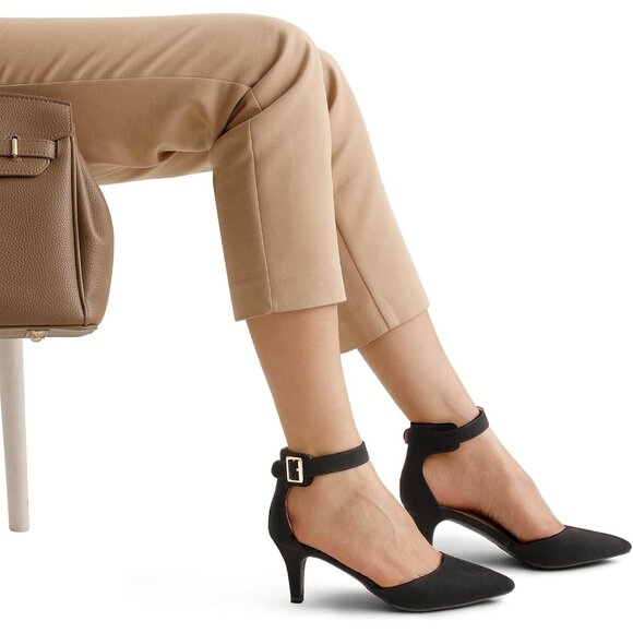 Dream Pairs Women's Black Suede Faux Suede pointed Toe Kitten Heels Pumps Shoes - Picture 7 of 7